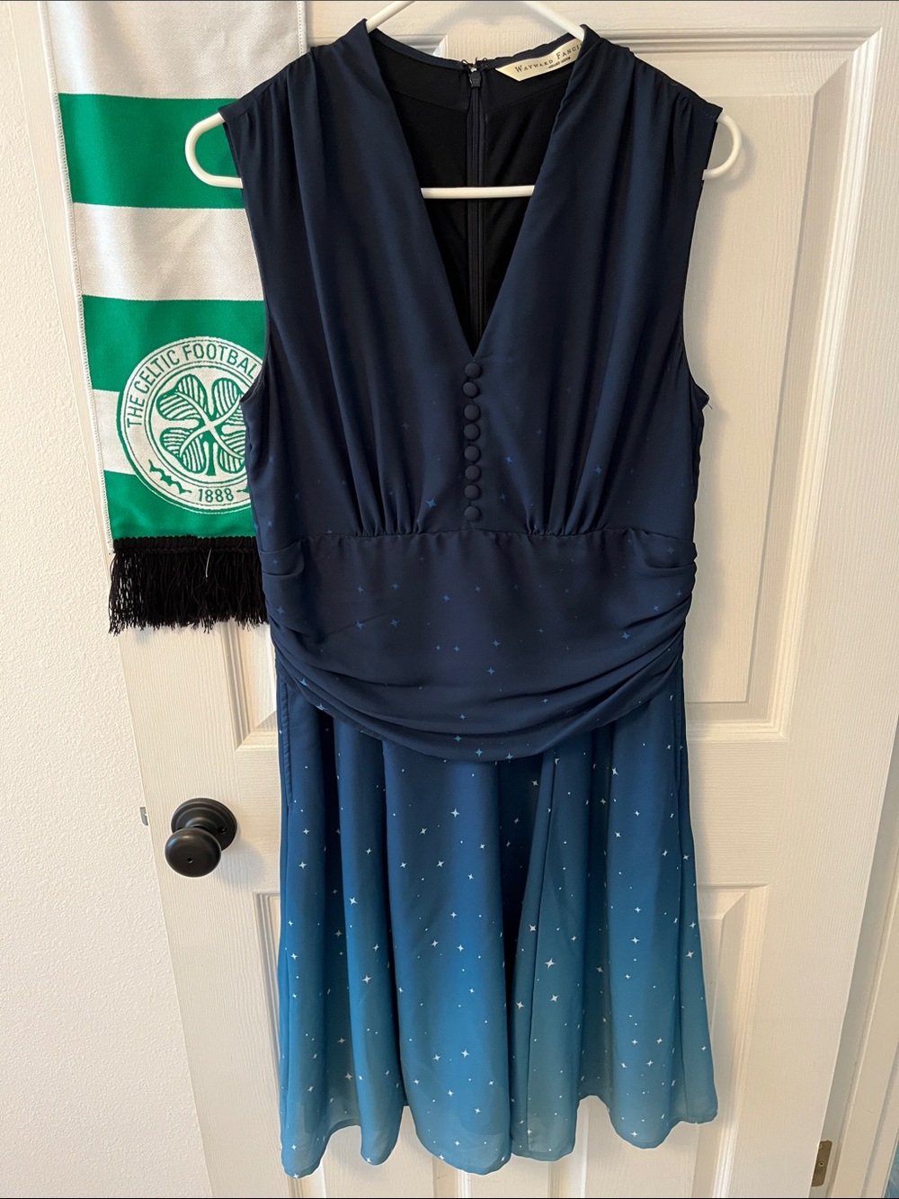 eShakti Midnight Blue Midi Dress with Star Accents